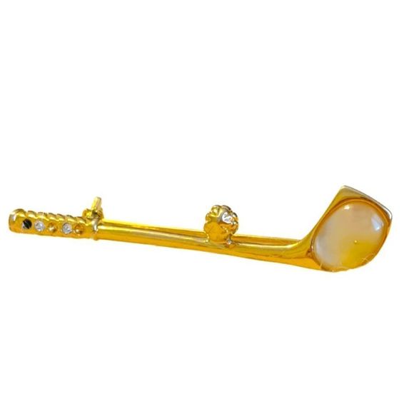 Embellished Gold Golf Club Brooch - Picture 1 of 4